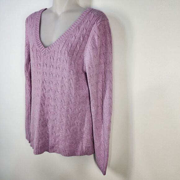 Ann Taylor LOFT Womens Sweater Large Cable Knit V Neck Ribbed Trim Rabbit Hair - Picture 5 of 8
